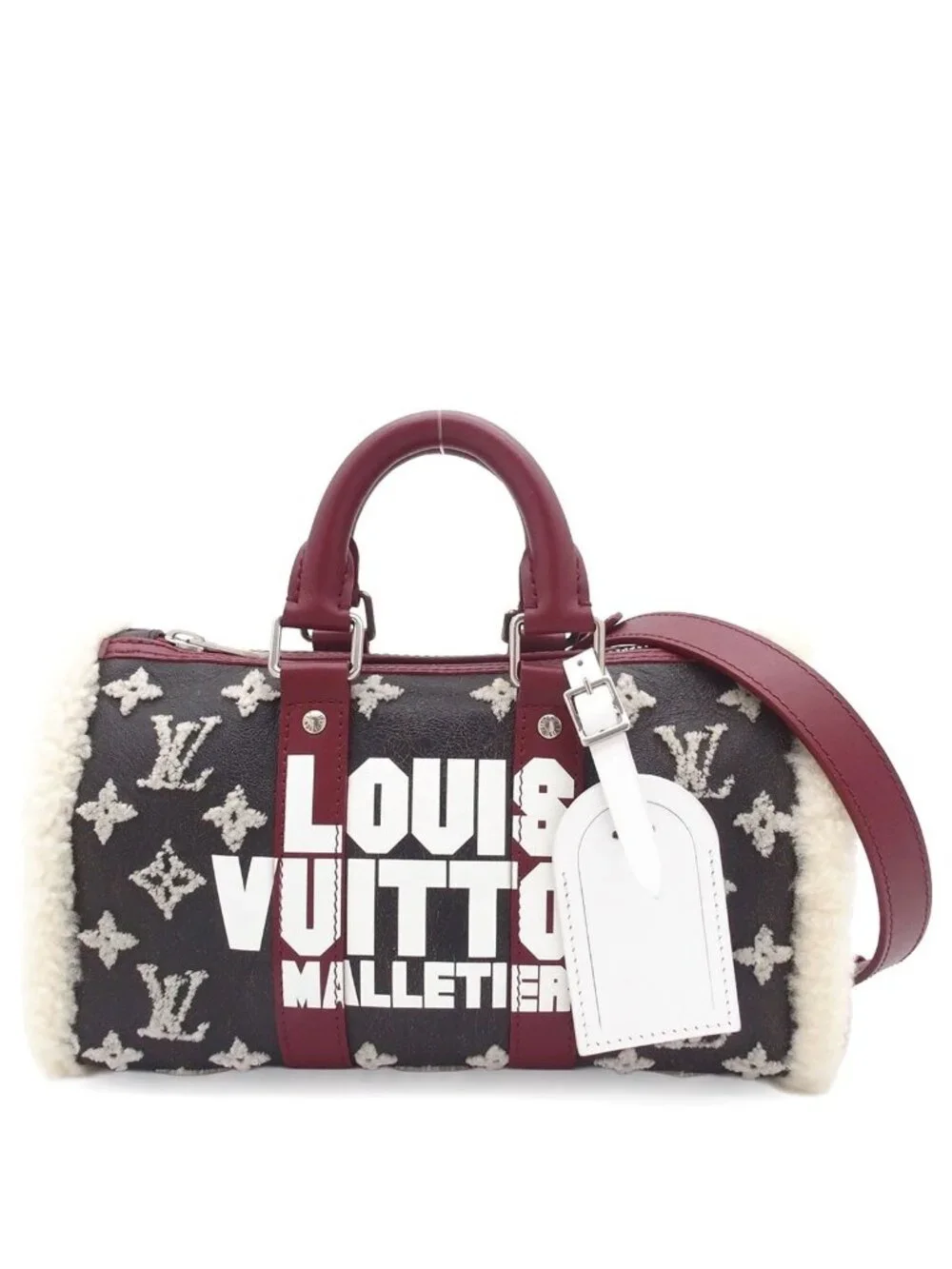 Louis Vuitton Keepall Bandouliere 25 Noir Blanc Rouge Fonce Leather Monogram
